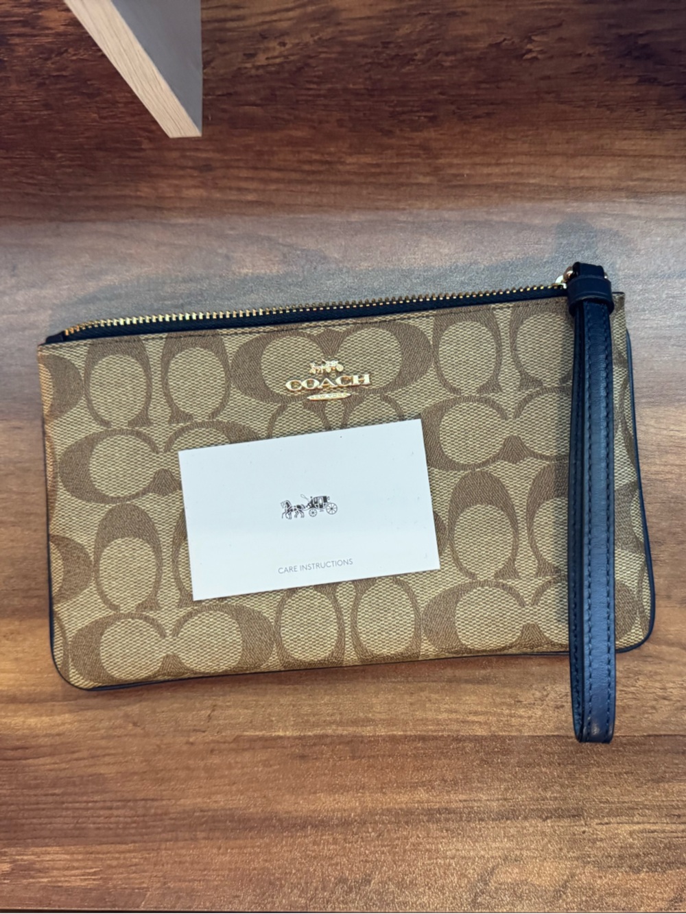 Coach Large Wristlet - Tan/Brown Signature Design - Crossgrain Leather
